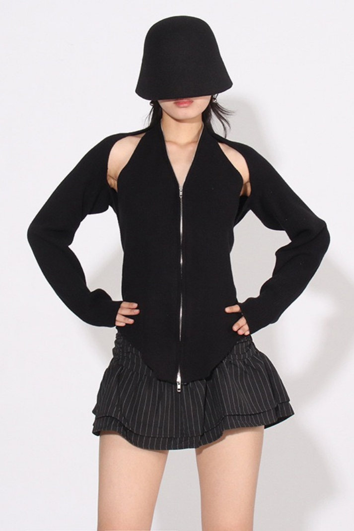 Σετ Πλεκτής Μπλούζας Και Ζακέτας Lora Με Τιράντες Και Λαιμόκοψη