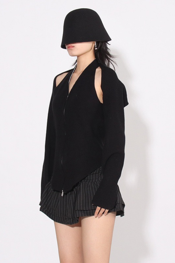 Σετ Πλεκτής Μπλούζας Και Ζακέτας Lora Με Τιράντες Και Λαιμόκοψη