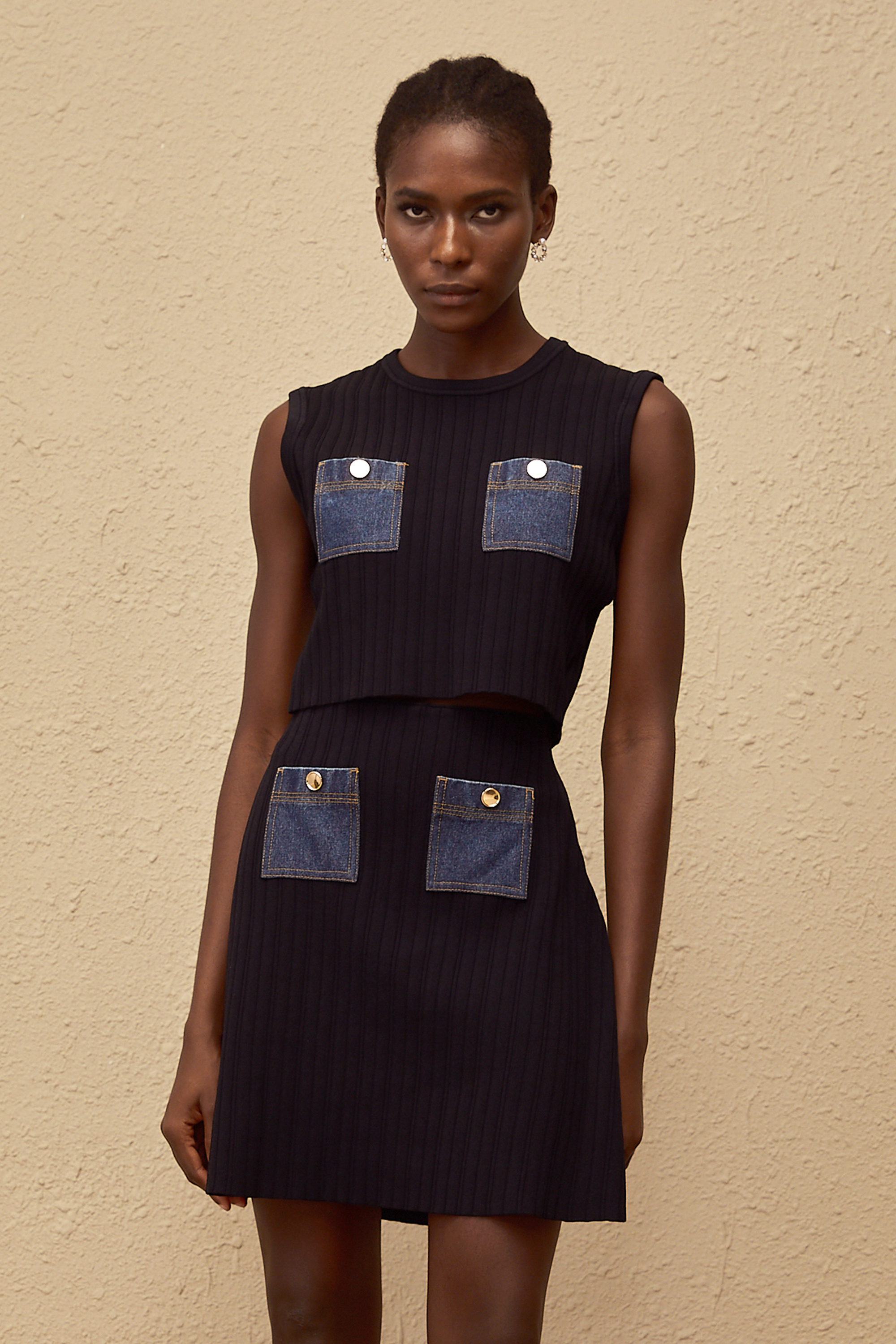 Σετ Πλεκτό Τζιν Cleopatra Blue Με Ριγέ Πάνελ