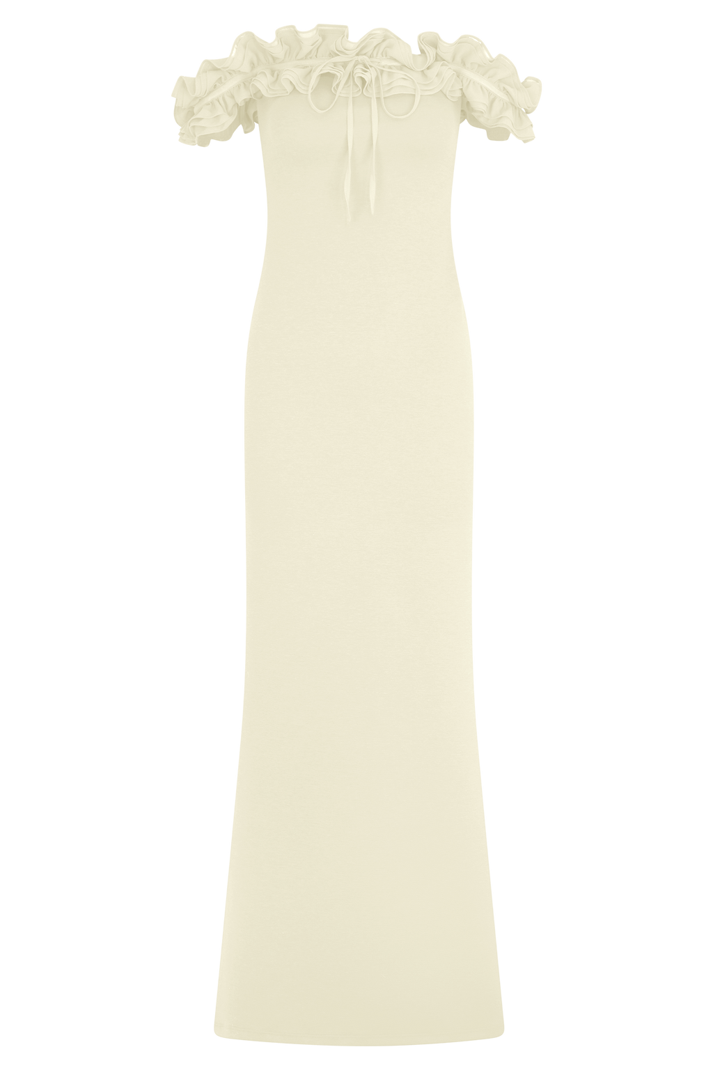 Μακρύ Φόρεμα Nova Με Σούρες Και Έξω Τους Ώμους - Ιβουάρ