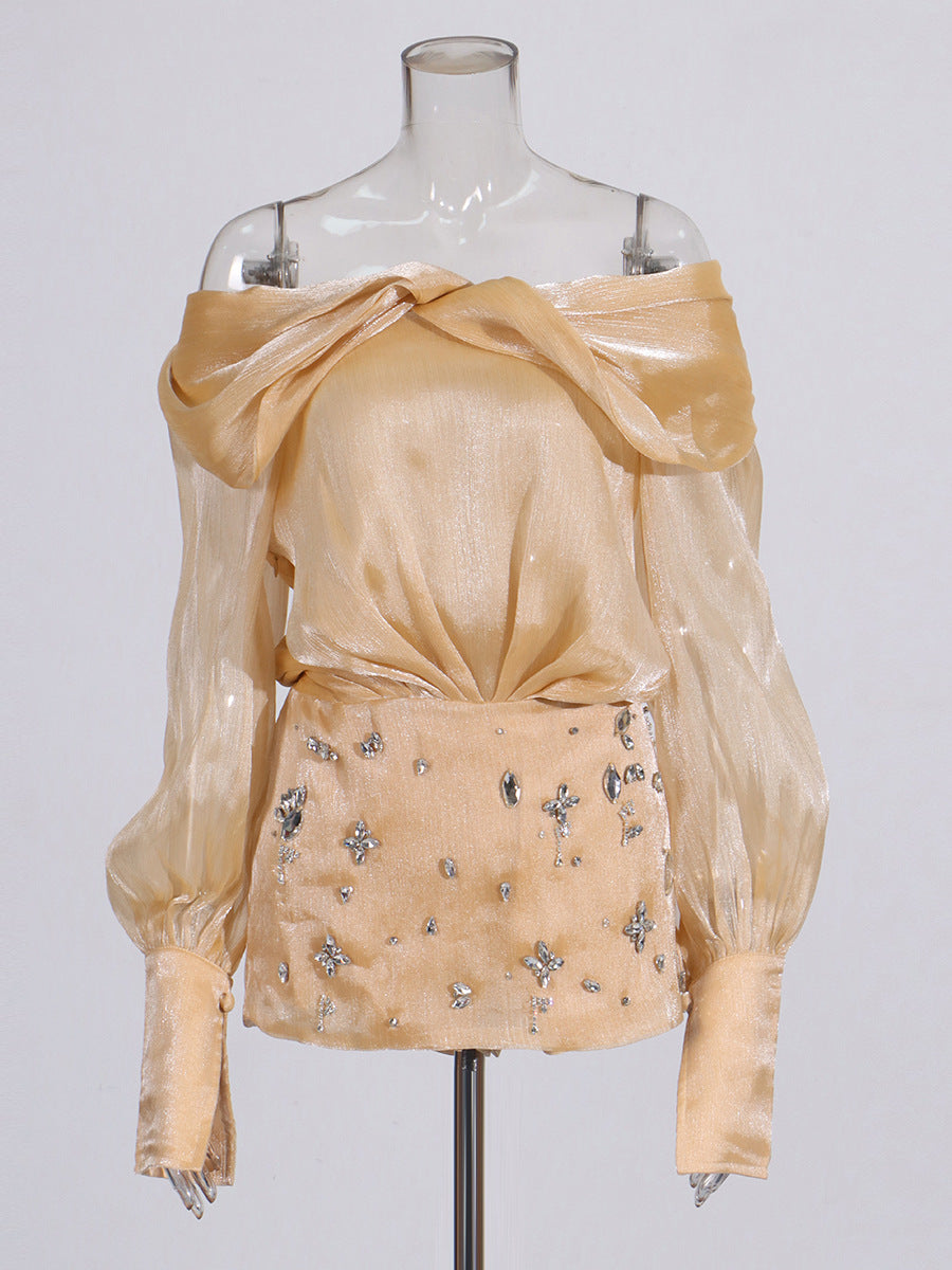 Μίνι Φόρεμα Adelina Με Χρυσό Κρύσταλλο Και Πάνελ