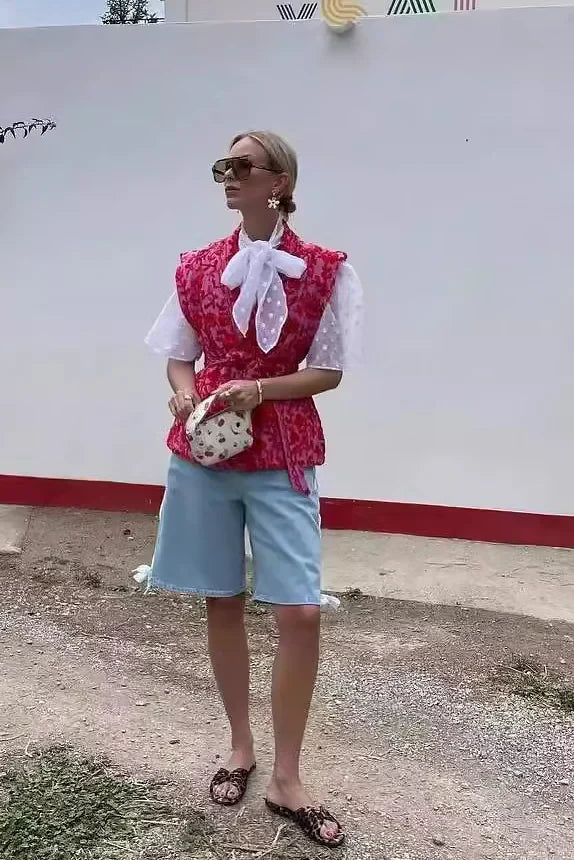 Γιλέκο Με Ζώνη Και Τύπωμα Mariolia