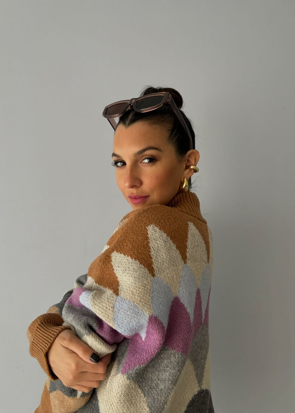 Γεωμετρικό Ρετρό Oversized Πουλόβερ