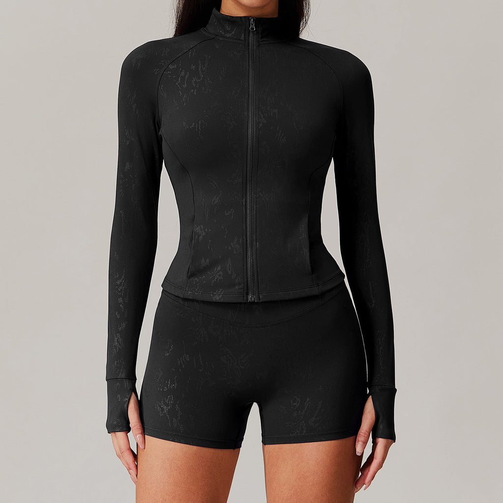 Αθλητικό Ζακετάκι Με Ψηλό Γιακά Και Ανάγλυφο Φερμουάρ