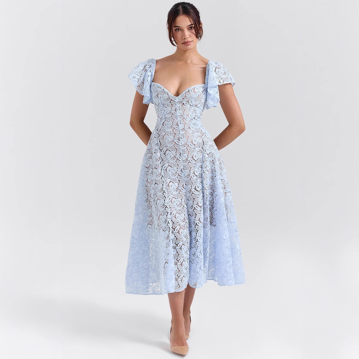 Μακρύ Φόρεμα Με Δαντέλα Και Φλοράλ Σχέδιο Émeline