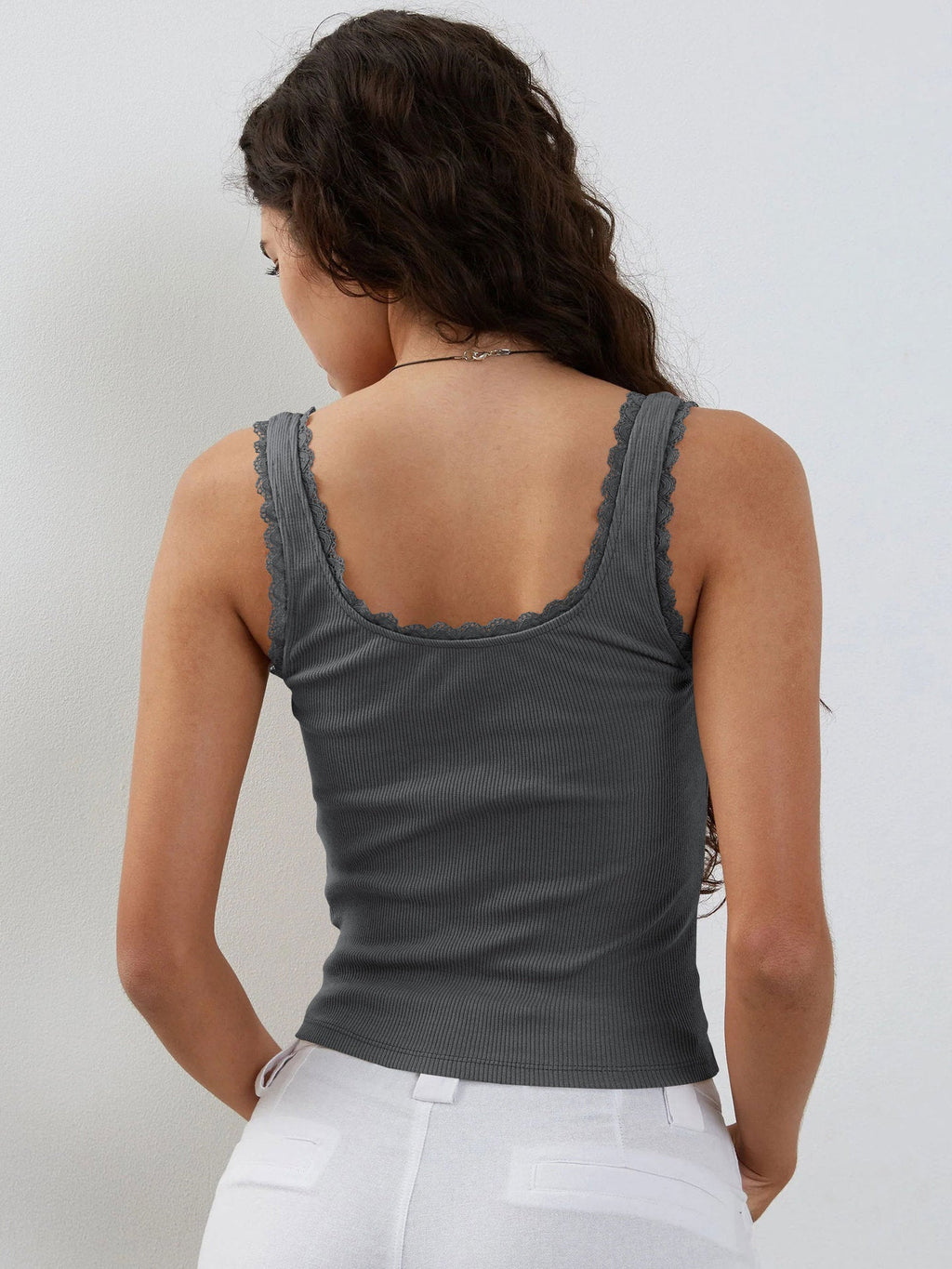 Muı Koyu Gri Dantel Crop Top - Riosso