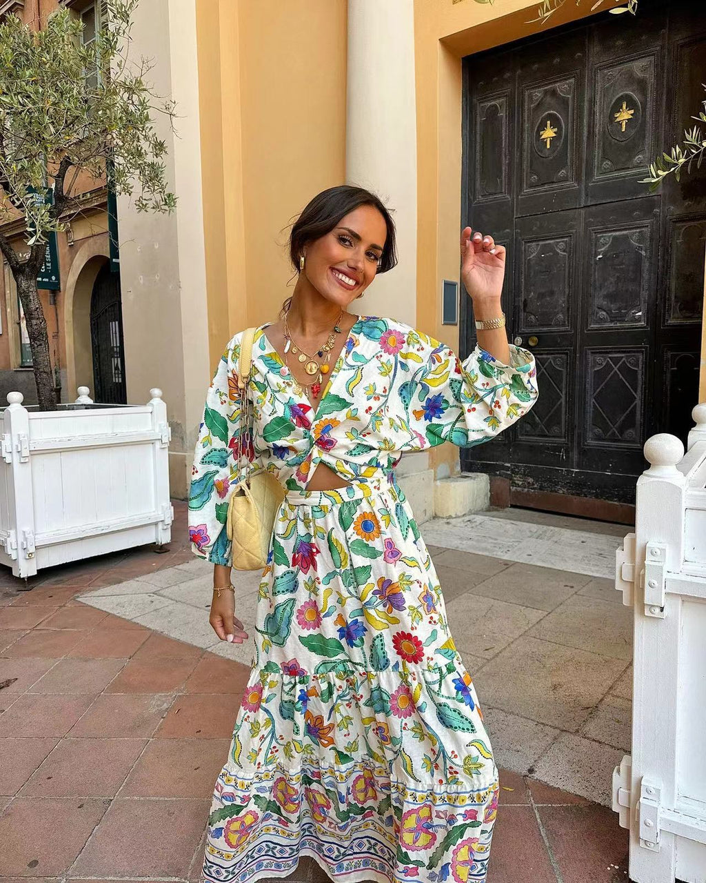 Φόρεμα Με Τυπωμένα Μανίκια Και Φανάρι