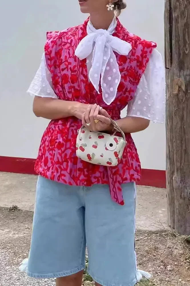 Γιλέκο Με Ζώνη Και Τύπωμα Mariolia