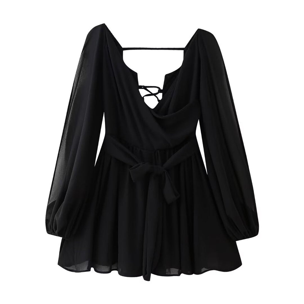 Μίνι Φόρεμα Με Μακριά Μανίκια Και Βολάν