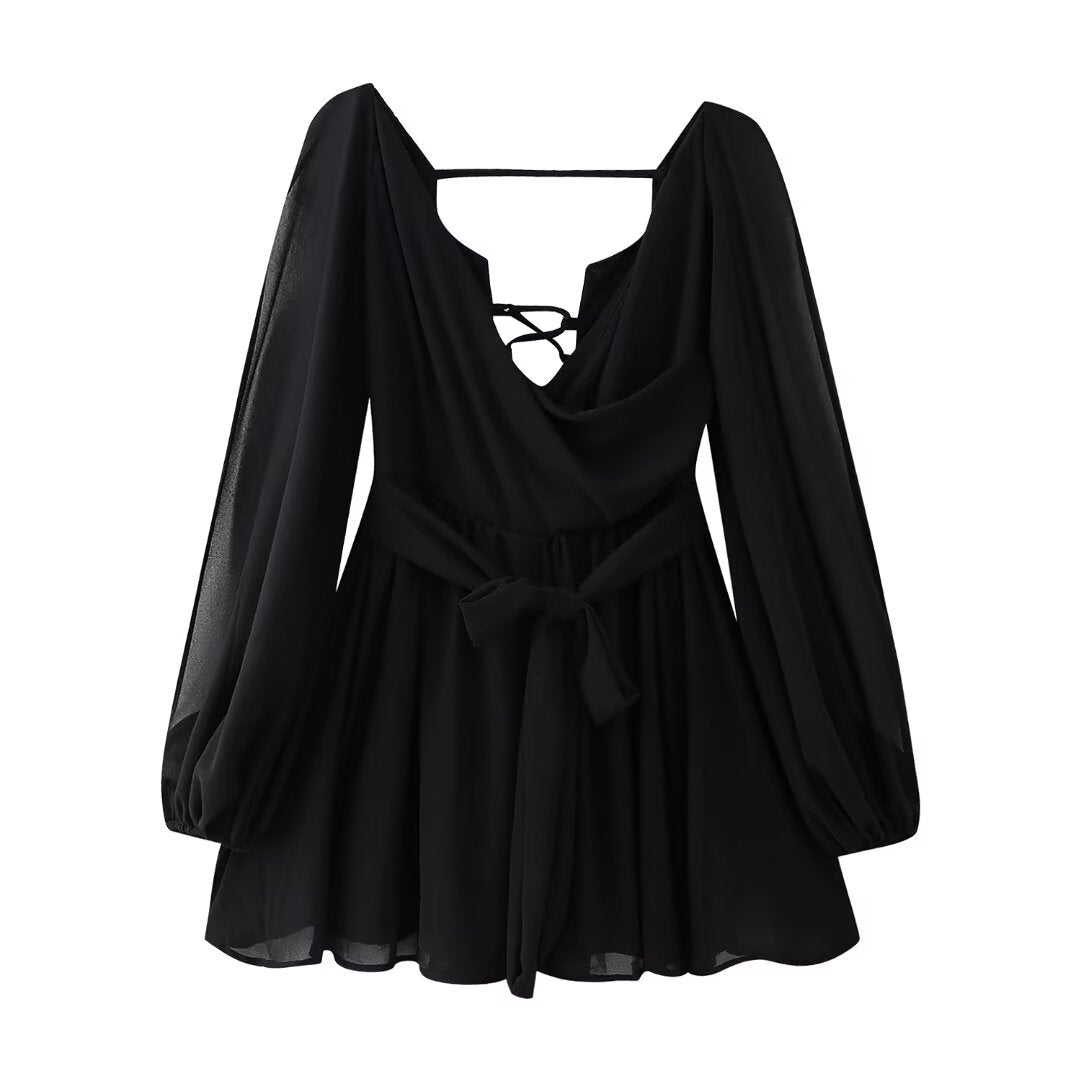 Μίνι Φόρεμα Με Μακριά Μανίκια Και Βολάν