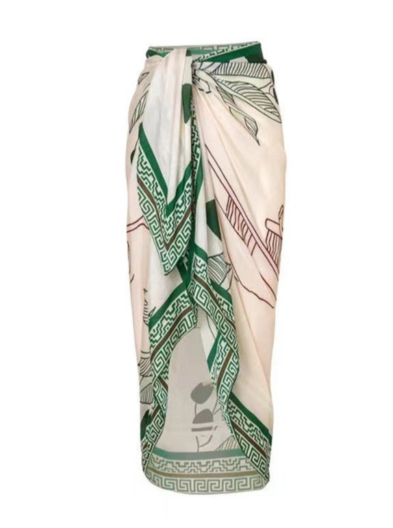 Μαγιό Δύο Τεμαχίων Με Κορδέλα Και Φούστα Με Τροπικό Σχέδιο