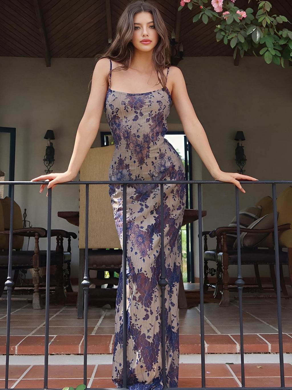 Φόρεμα Verna Με Στάμπα Και Δαντέλα Στην Πλάτη