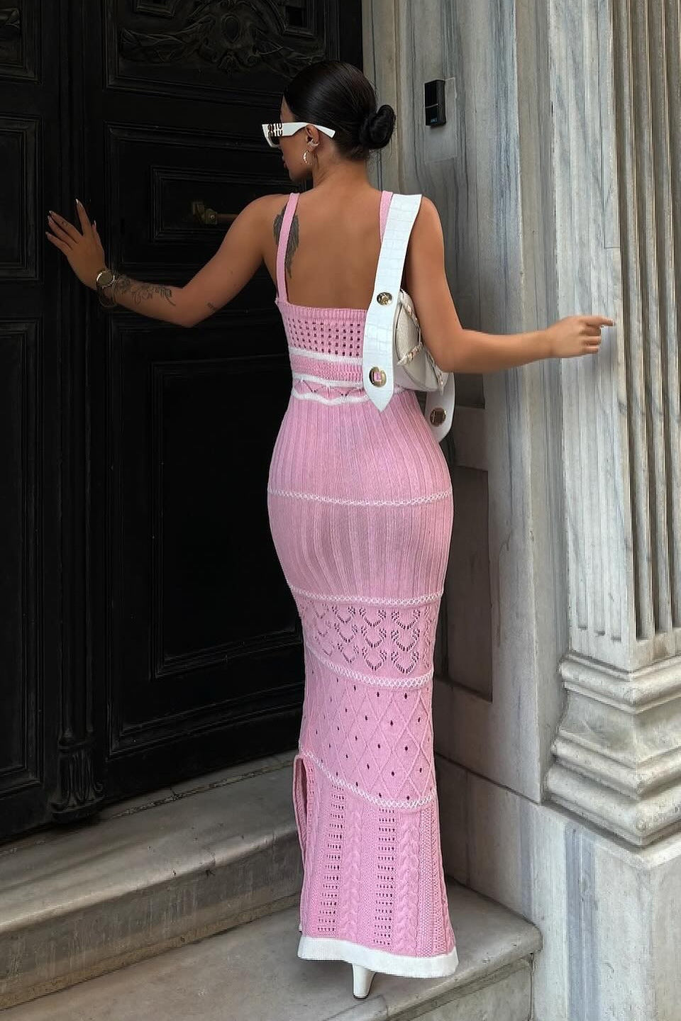 Φόρεμα Μακρύ Με Κουκούλα Και Σχισμές Από Την Esther Knit