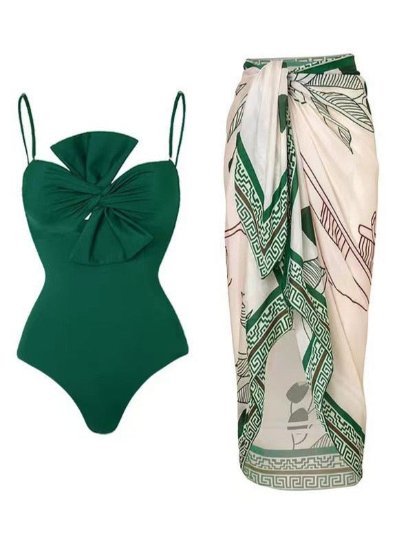 Μαγιό Δύο Τεμαχίων Με Κορδέλα Και Φούστα Με Τροπικό Σχέδιο