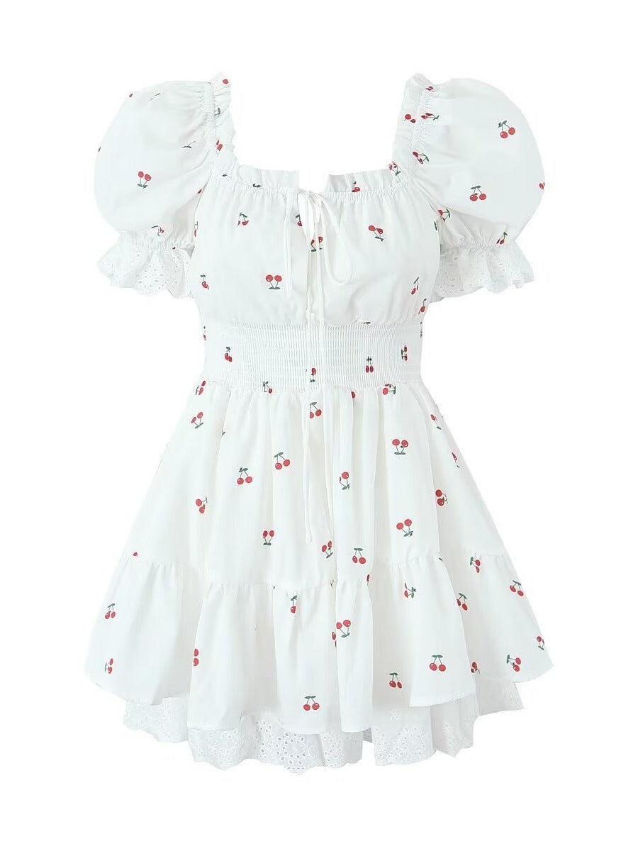 Μίνι Φόρεμα Rebecca Με Κεράσι Και Φουσκωτά Μανίκια