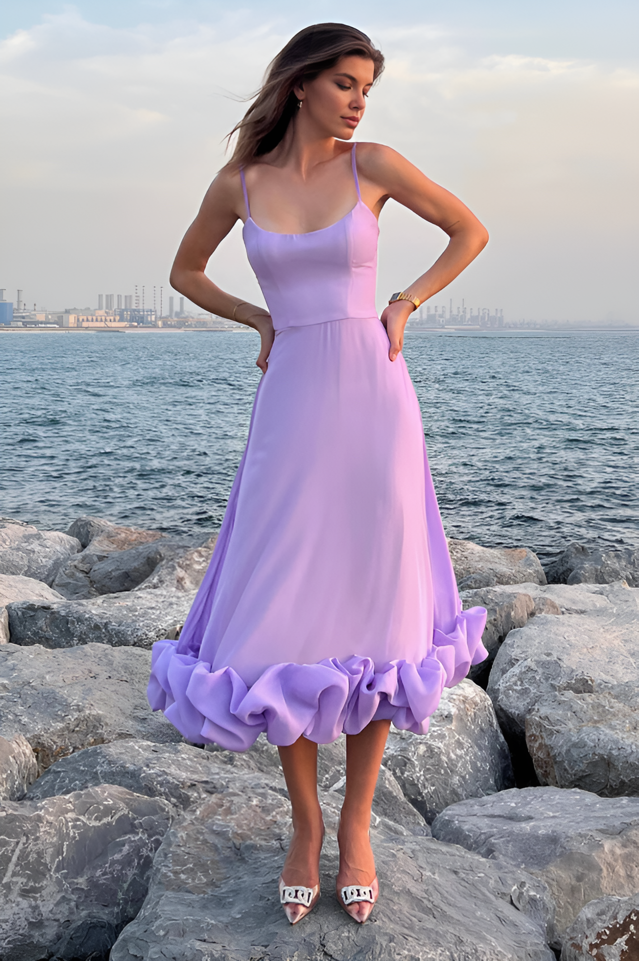 Φόρεμα Μίντι Με Βολάν Και Μπουστάκι