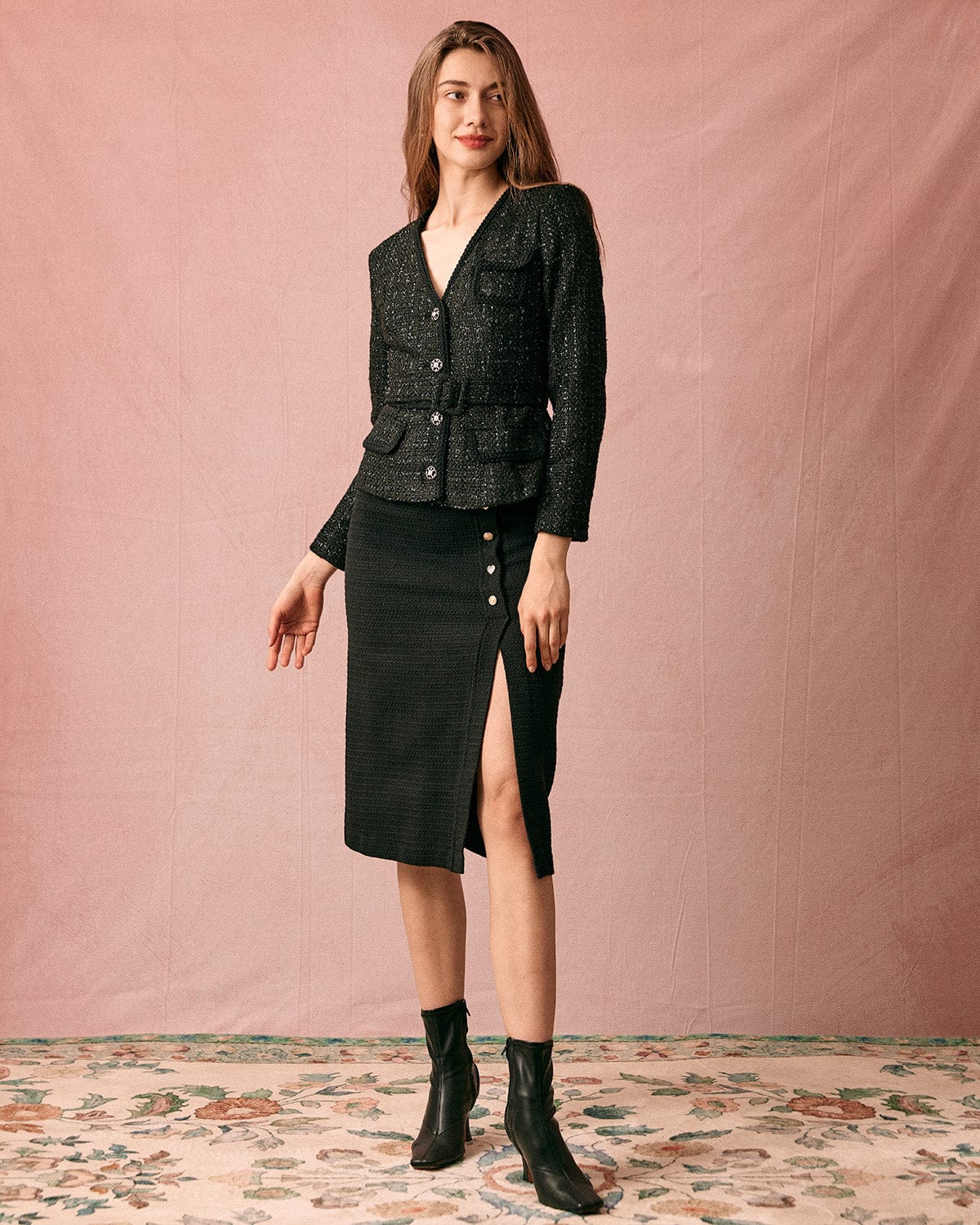 Ζακέτα Με V-Λαιμόκοψη Και Ένα Κουμπί Και Ζώνη