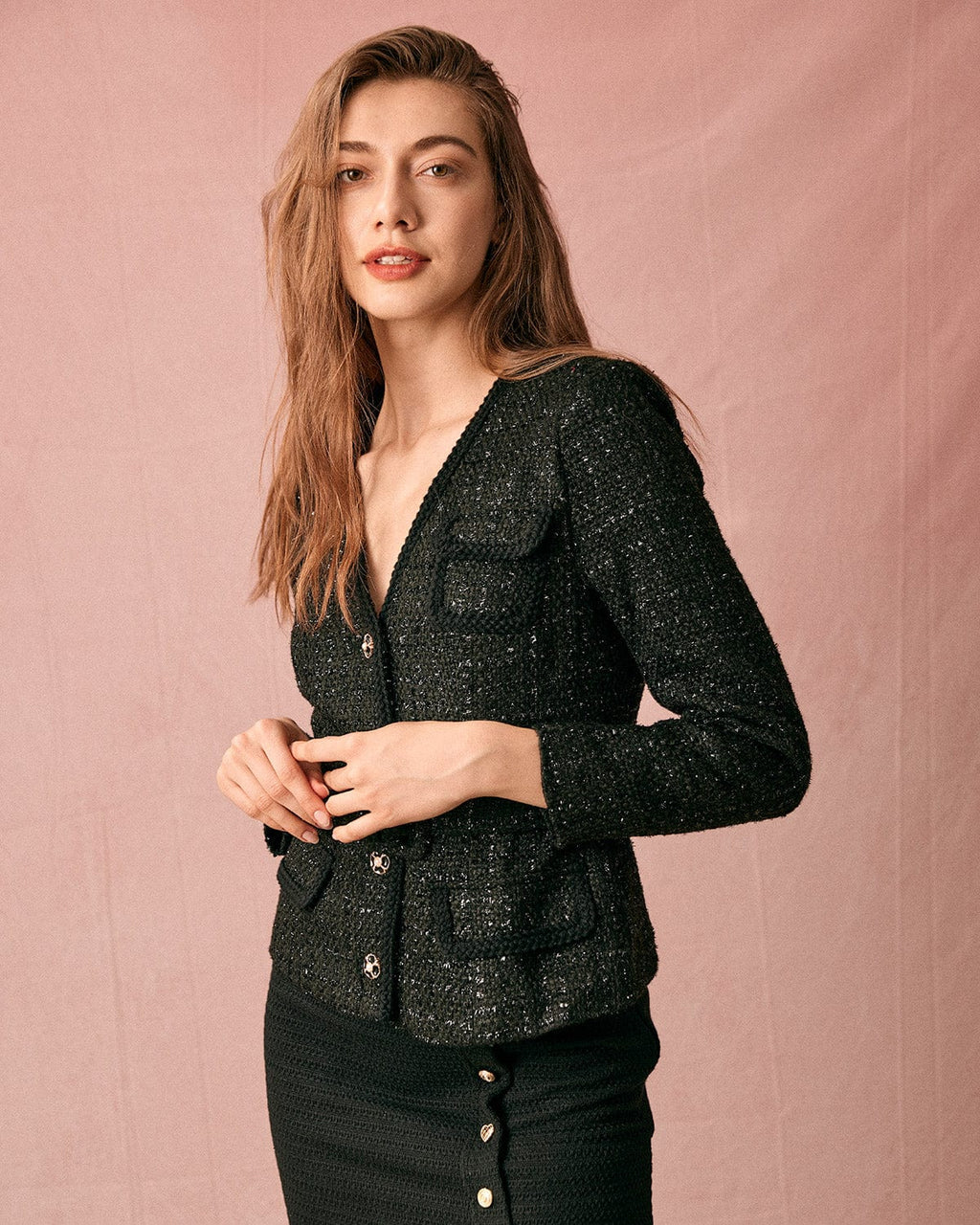 Ζακέτα Με V-Λαιμόκοψη Και Ένα Κουμπί Και Ζώνη