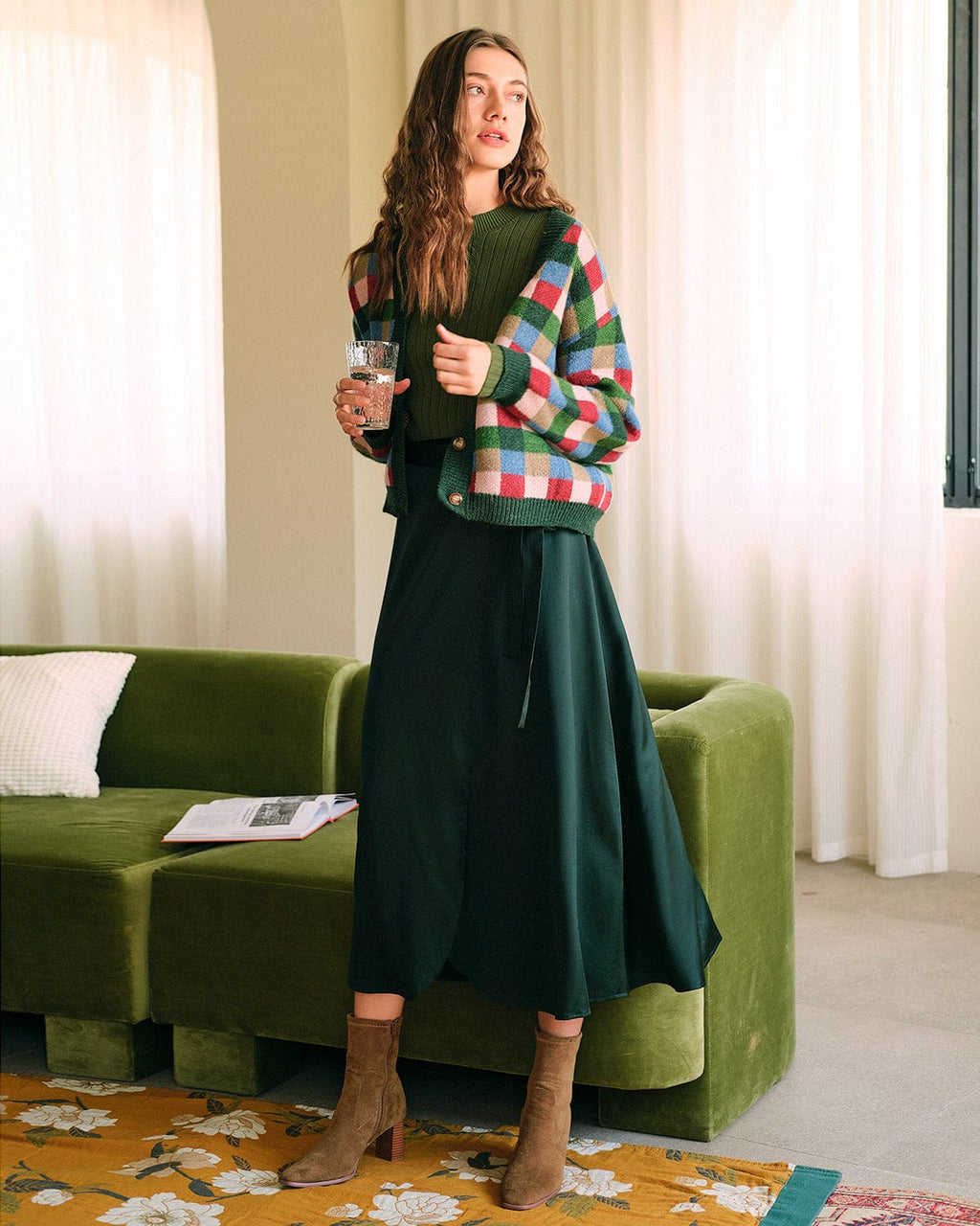 Φούστα Midi Με Ψηλή Μέση Και Ζώνη Από Σατέν