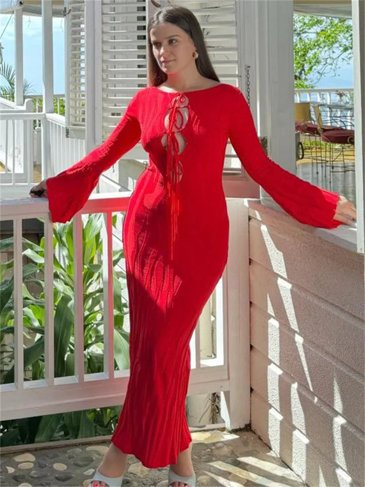 Φόρεμα Με Ισπανικά Μανίκια Και Δέσιμο Στο Στήθος