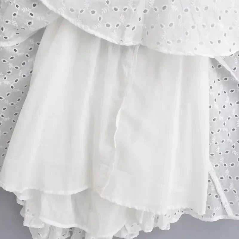 Μίνι Φόρεμα Με Τιράντες Και Λαιμόκοψη Από Βαμβάκι Και Δαντέλα