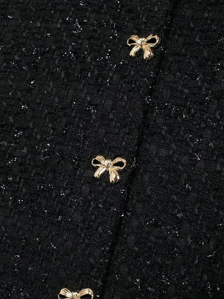 Μίνι Φόρεμα Από Τουίντ Με Φιόγκο Και Κουμπιά