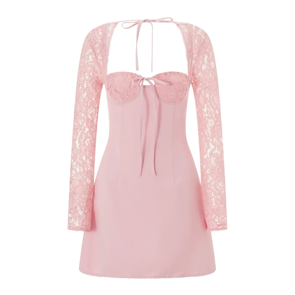 Μίνι Φόρεμα Με Δαντέλα Και Μανίκια Σε Γαλλικό Στιλ