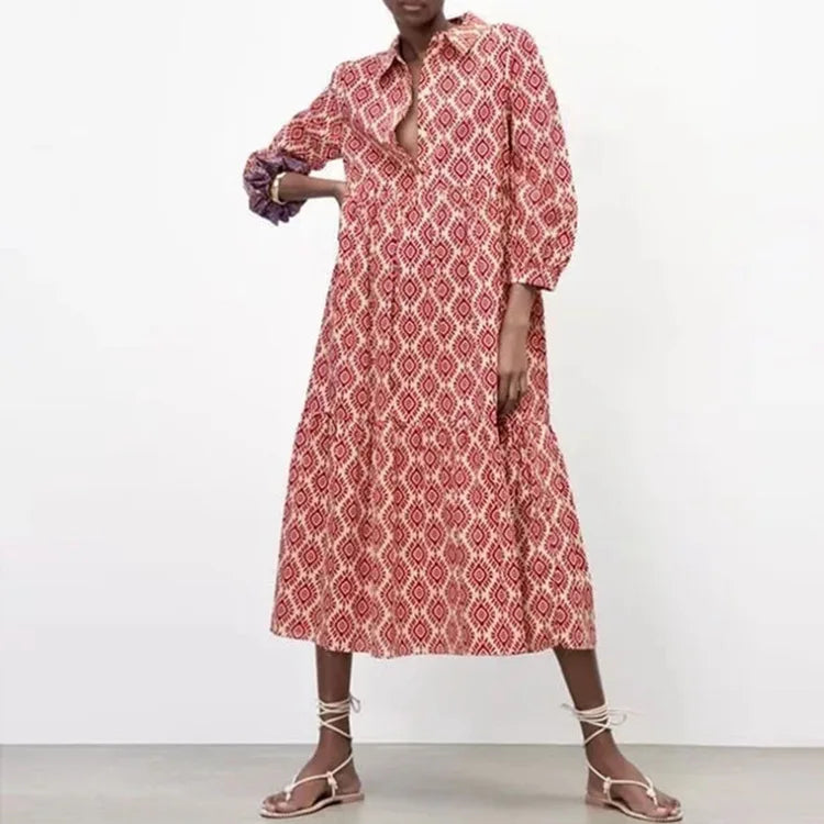 Φόρεμα Μάξι Με Μακριά Μανίκια Και Μπαλόνι