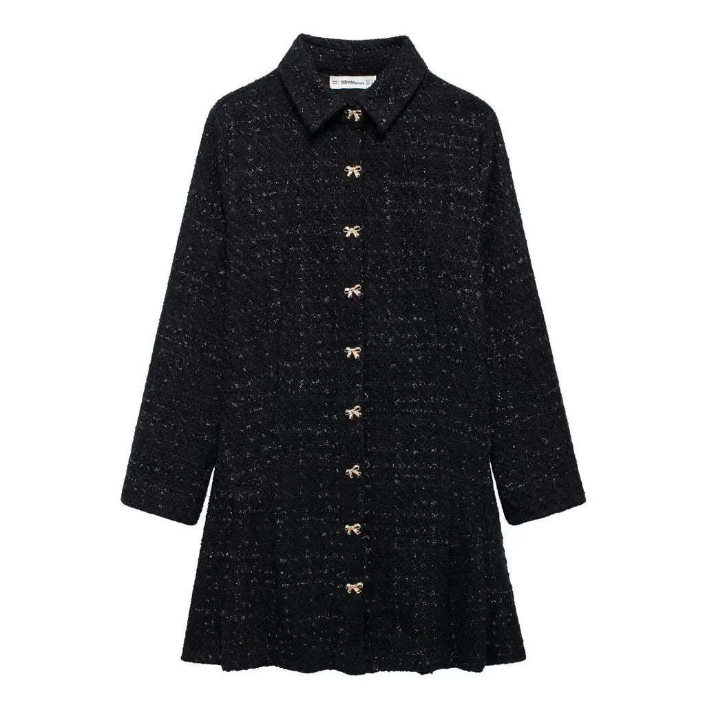 Μίνι Φόρεμα Από Τουίντ Με Φιόγκο Και Κουμπιά