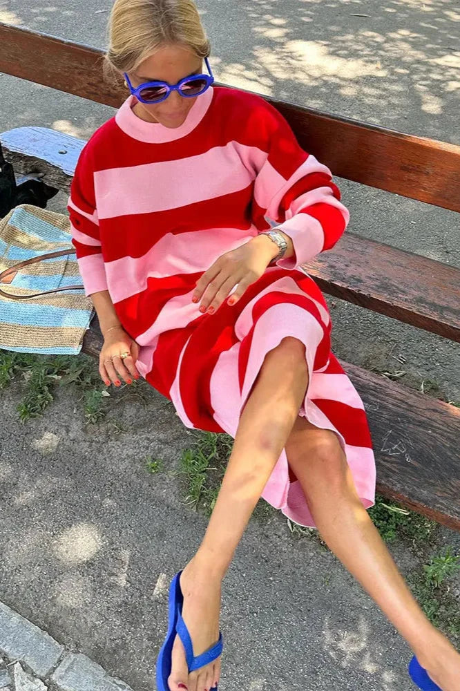 Φόρεμα Midi Με Ρίγες Και Oversize Σχέδιο