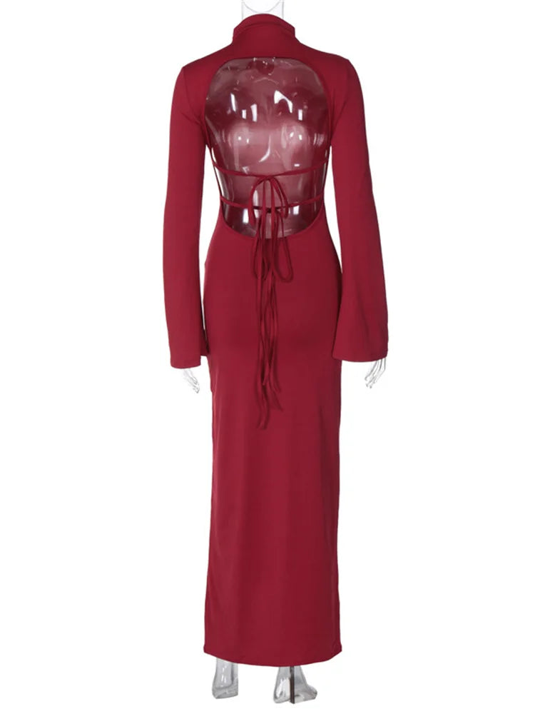 Φόρεμα Μάξι Με Λεπτή Πλάτη Και Όρθιο Γιακά