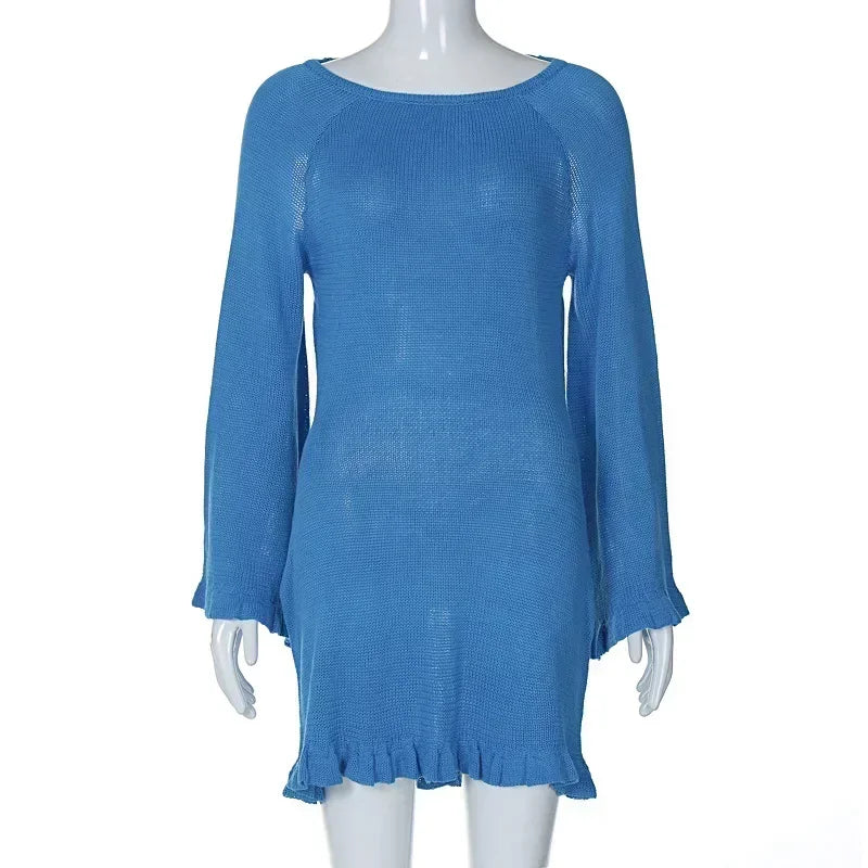 Μίνι Φόρεμα Με Πλεκτό Μανίκι Και Λεπτομέρειες Στην Πλάτη