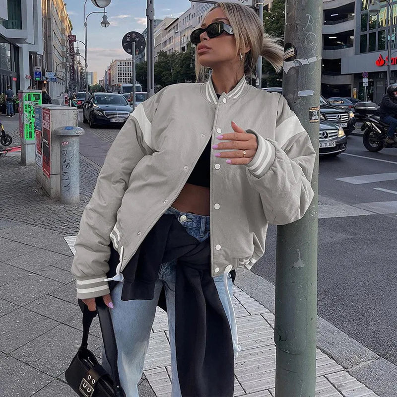 Λευκό Ριγέ Oversize Σακάκι Bomber