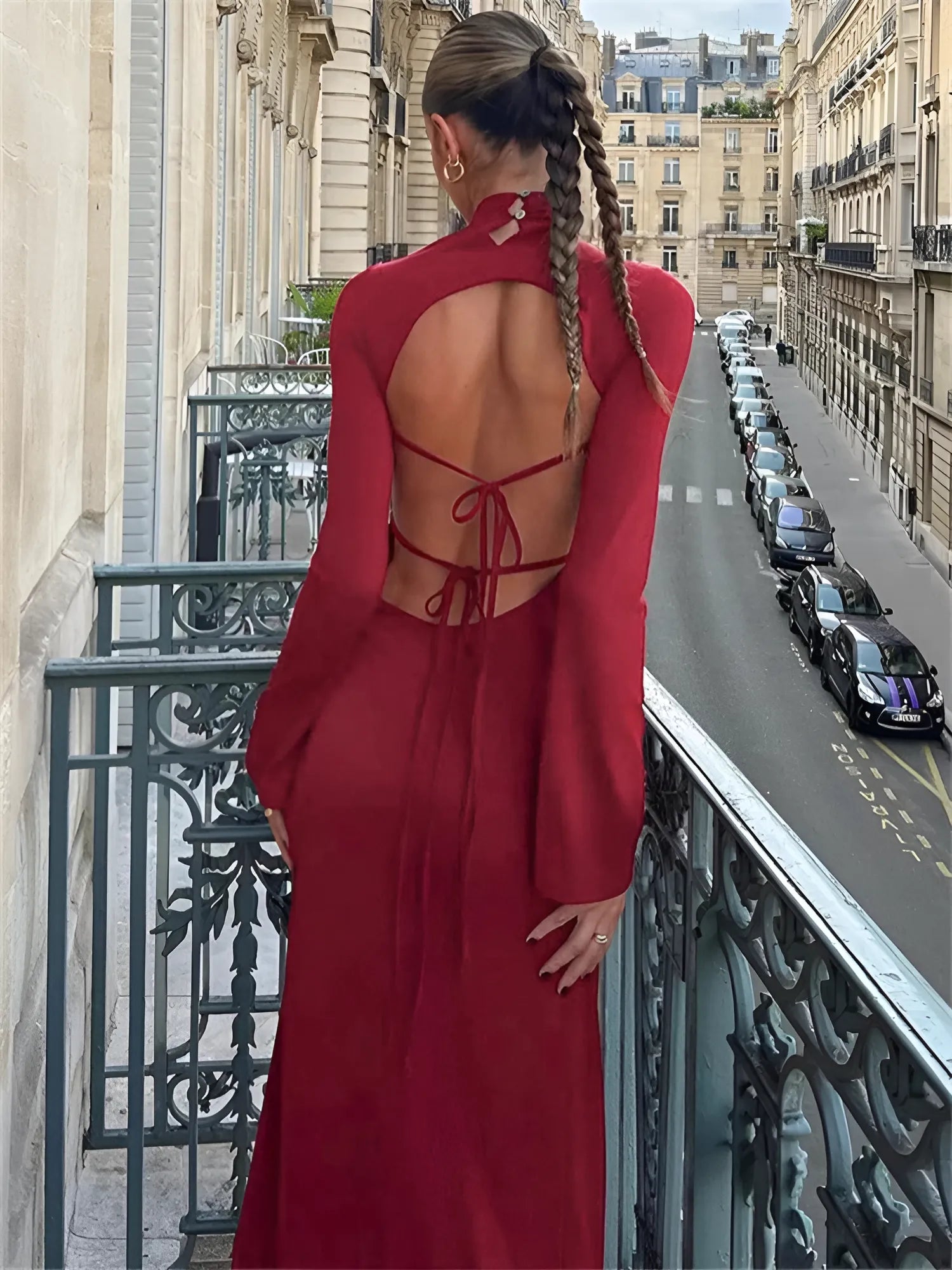 Φόρεμα Μάξι Με Λεπτή Πλάτη Και Όρθιο Γιακά