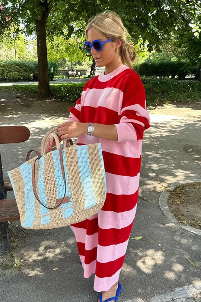 Φόρεμα Midi Με Ρίγες Και Oversize Σχέδιο