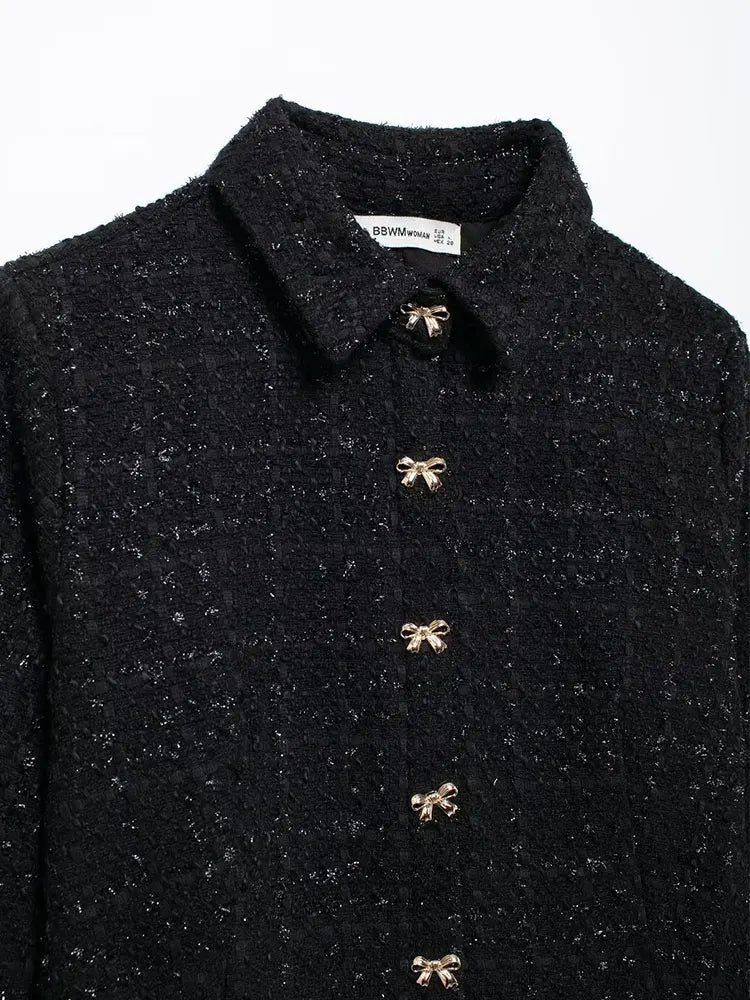 Μίνι Φόρεμα Από Τουίντ Με Φιόγκο Και Κουμπιά