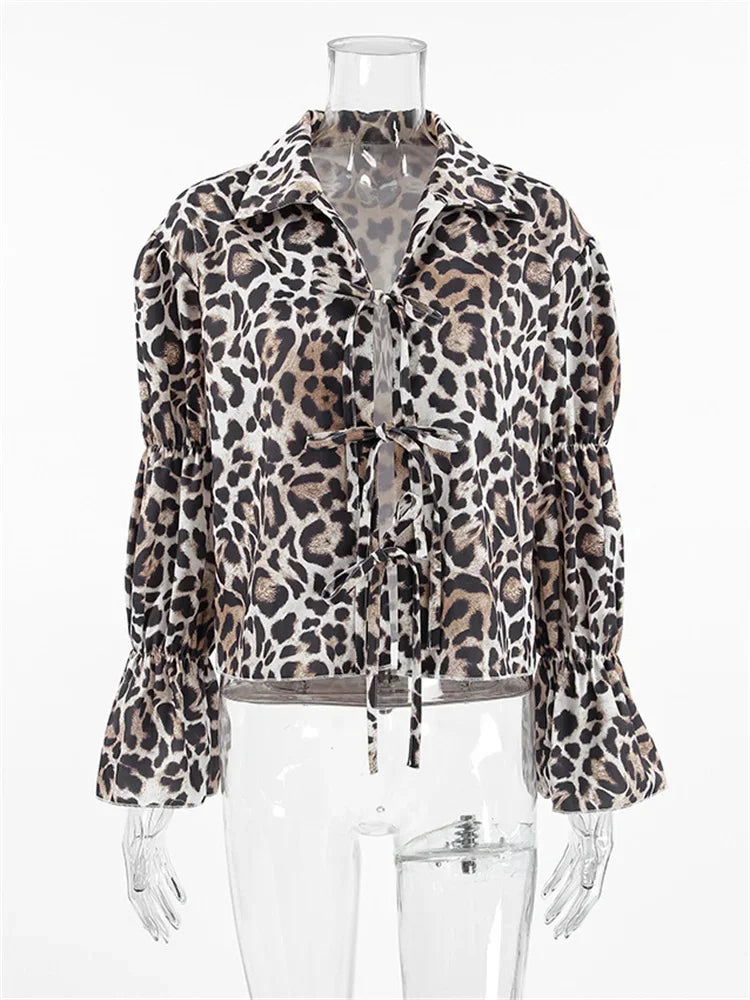 Μπλούζα Με Λεοπάρ Στάμπα Και Δετό