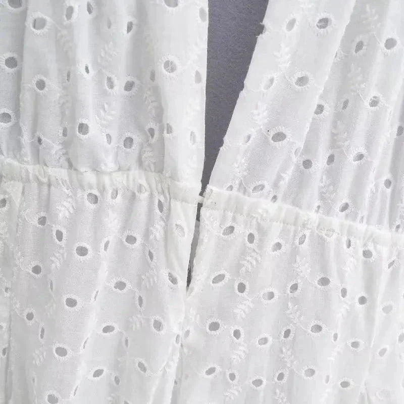 Μίνι Φόρεμα Με Τιράντες Και Λαιμόκοψη Από Βαμβάκι Και Δαντέλα