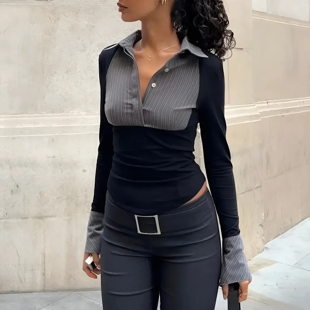 Μπλούζα Με Γιακά Σε Αντίθεση Χρώματος