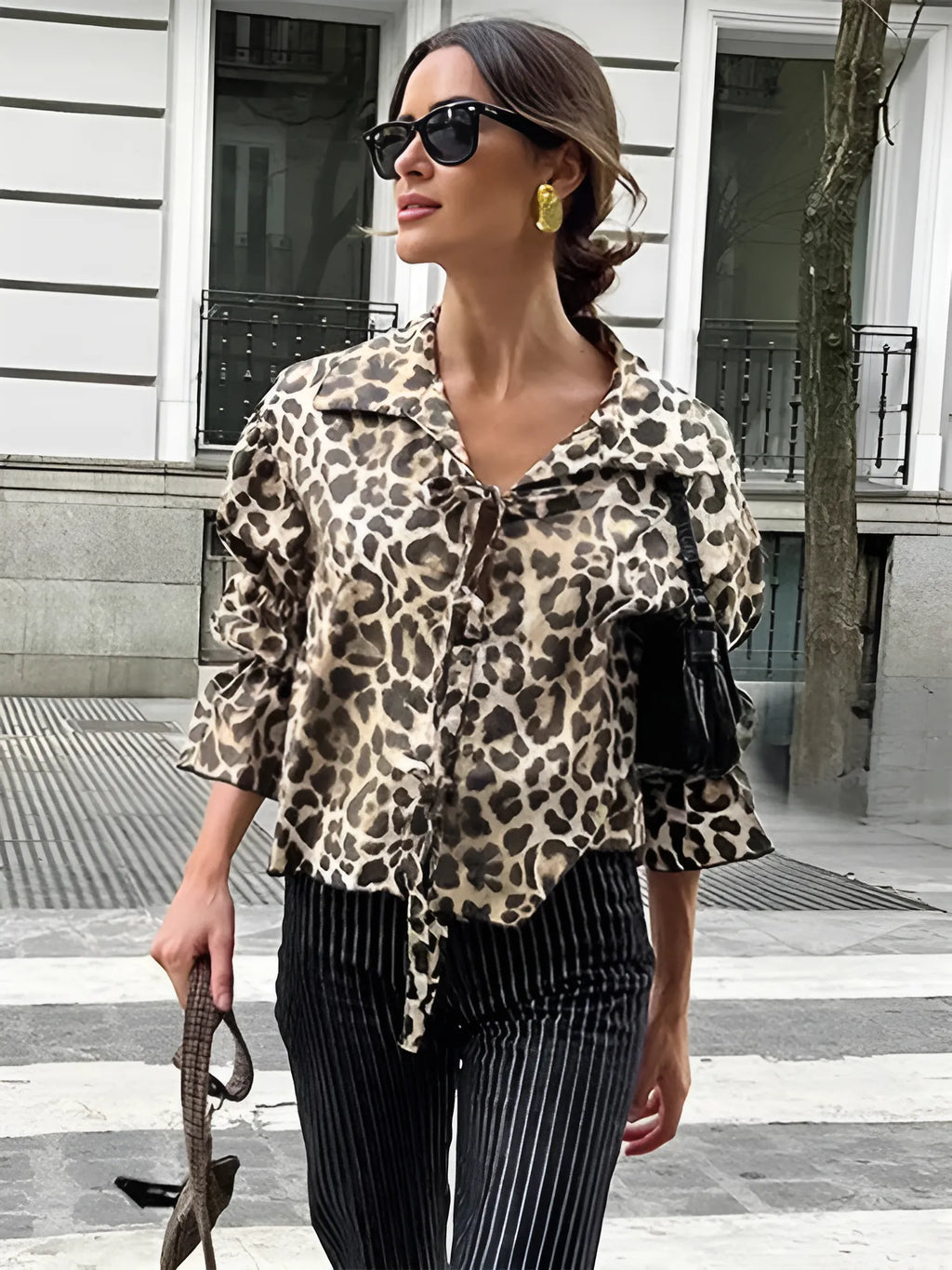 Μπλούζα Με Λεοπάρ Στάμπα Και Δετό