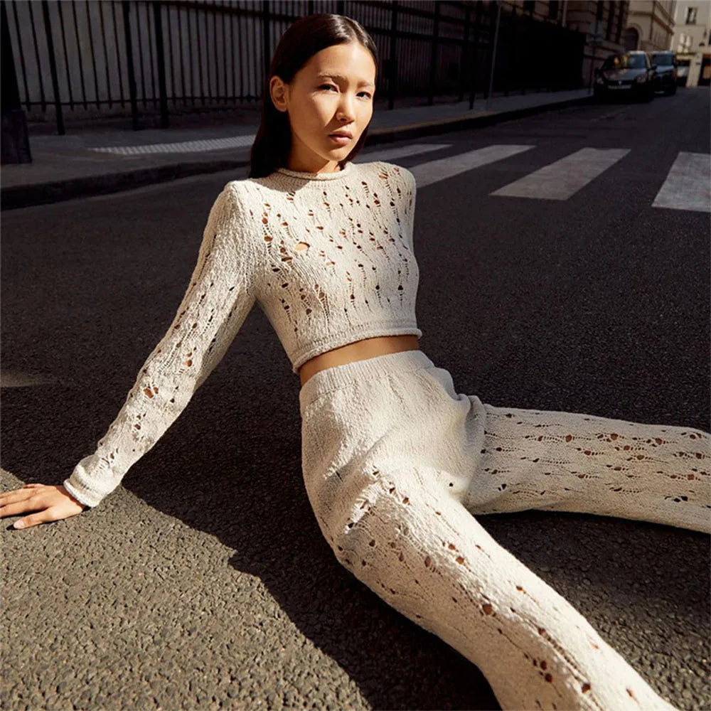 Σετ Δύο Τεμαχίων Παντελόνι Και Μπλούζα Με Ξεφτισμένες Λεπτομέρειες