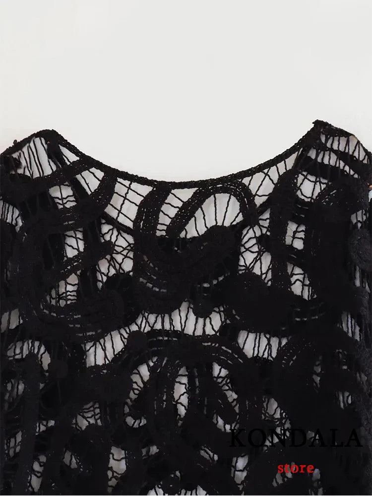 Μπλούζα Με Μακριά Μανίκια Και Πλεκτή Δαντέλα