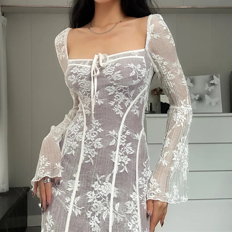 Φόρεμα Midi Με Ισπανικά Μανίκια Και Δαντέλα