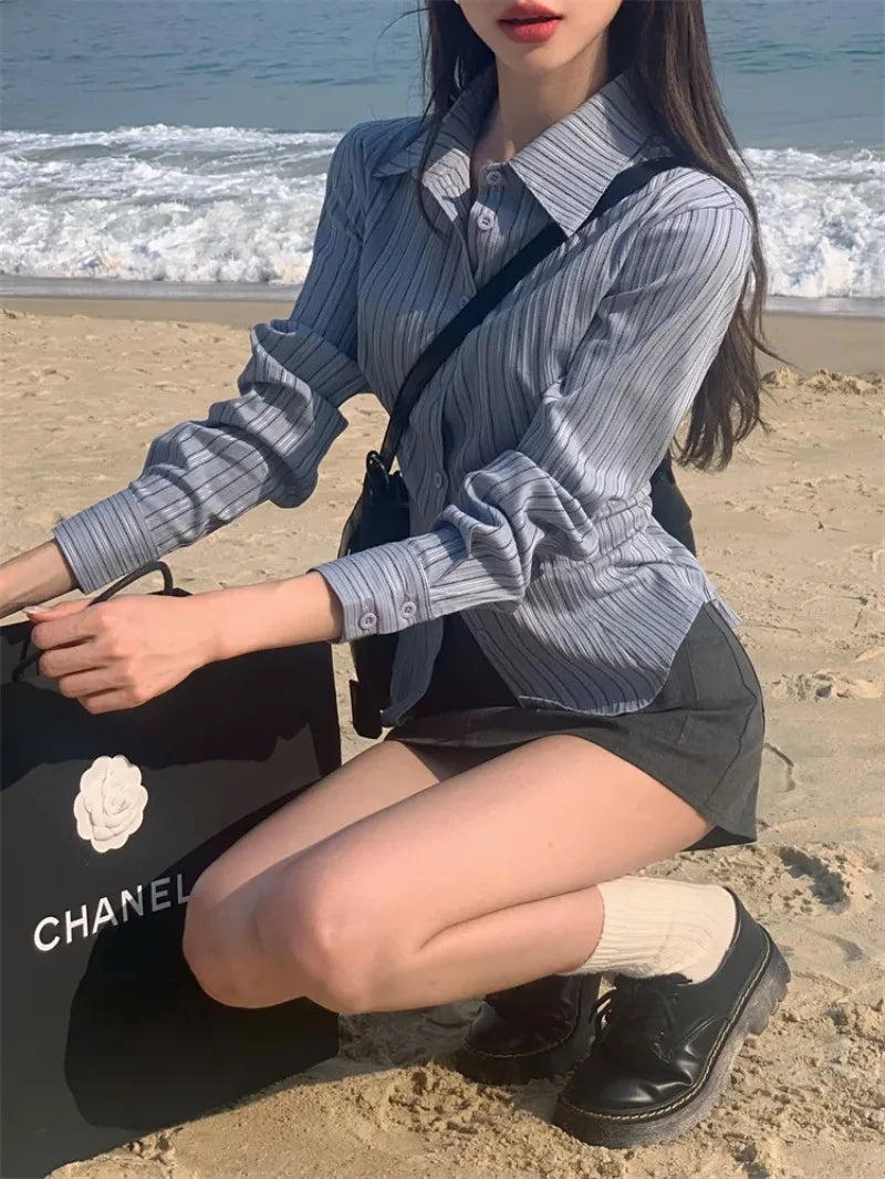 Ριγέ Πουκάμισο Με Μακριά Μανίκια