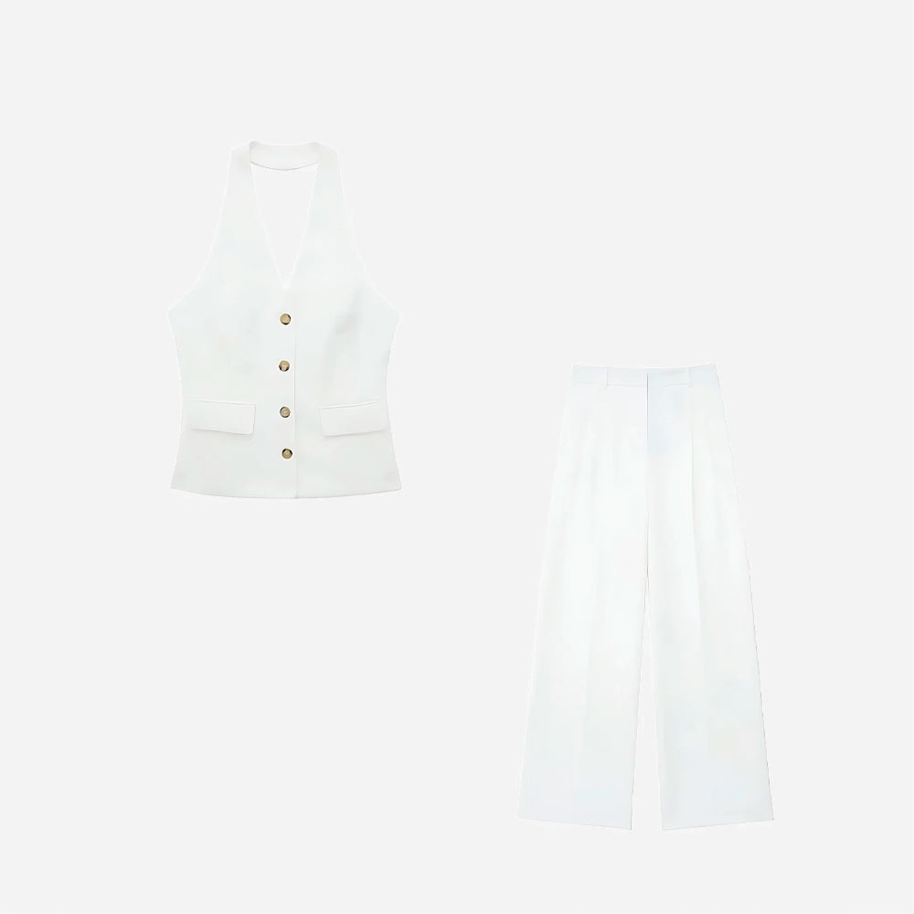 Σετ Γιλέκου Και Παντελονιού Με Τιράντες Και Λαιμόκοψη