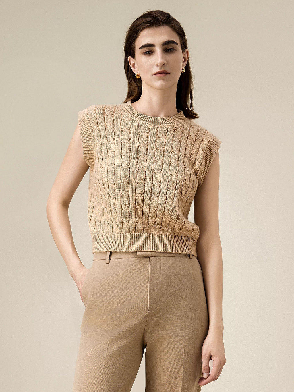 Γυναικείο Μάλλινο Αμάνικο Πλεκτό Γιλέκο Με Πούλιες