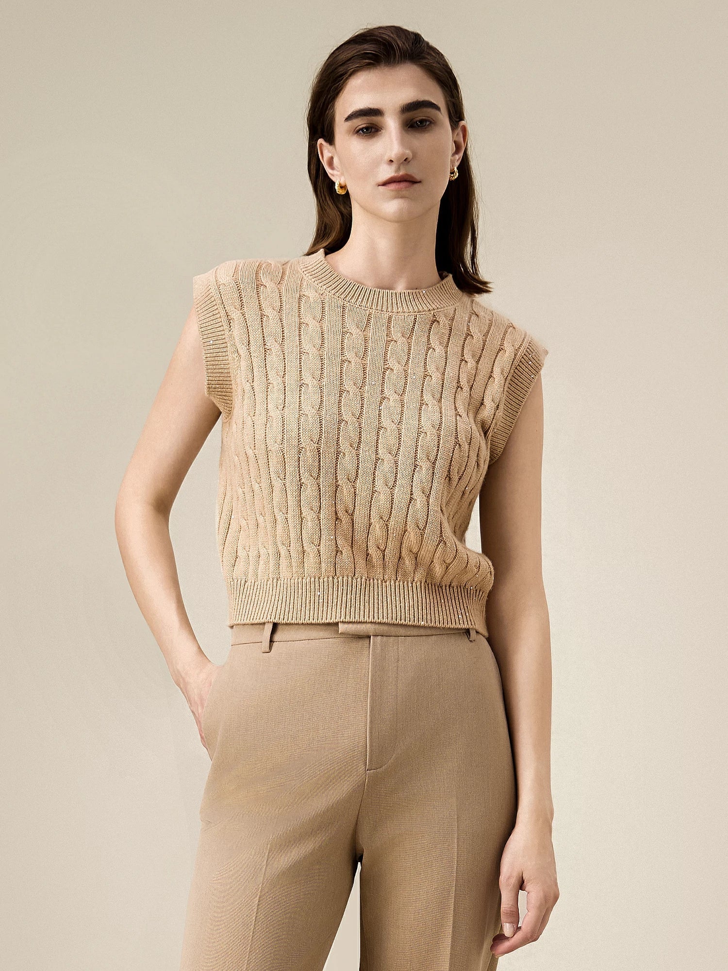 Γυναικείο Μάλλινο Αμάνικο Πλεκτό Γιλέκο Με Πούλιες