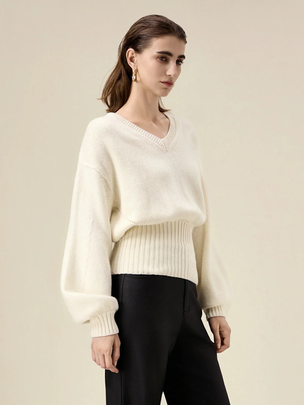 Πουλόβερ Με Μανίκια Και Σύσφιξη Στη Μέση Με Μάλλινο Φανάρι