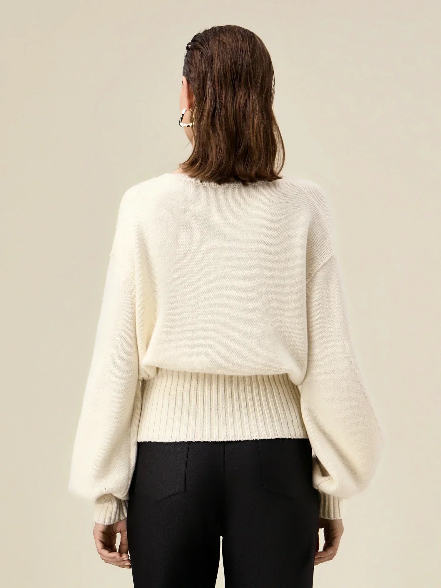 Πουλόβερ Με Μανίκια Και Σύσφιξη Στη Μέση Με Μάλλινο Φανάρι