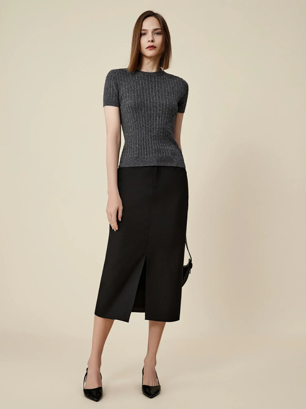 Πλεκτό T-Shirt Με Κοντό Μανίκι Και Παγιέτες Από Μαλλί